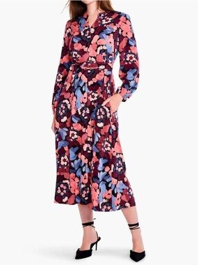 Nic+Zoe Autumn Bloom Long Sleeve Midi Dress Red Multi L